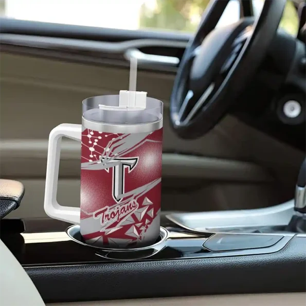 customized troy trojans abstract paths red curved tumbler trendy.webp