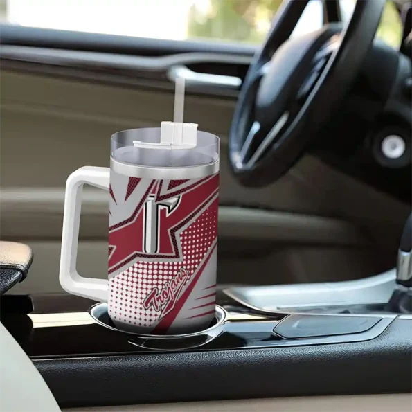 customized troy trojans arrow burst red curved tumbler trendy.webp