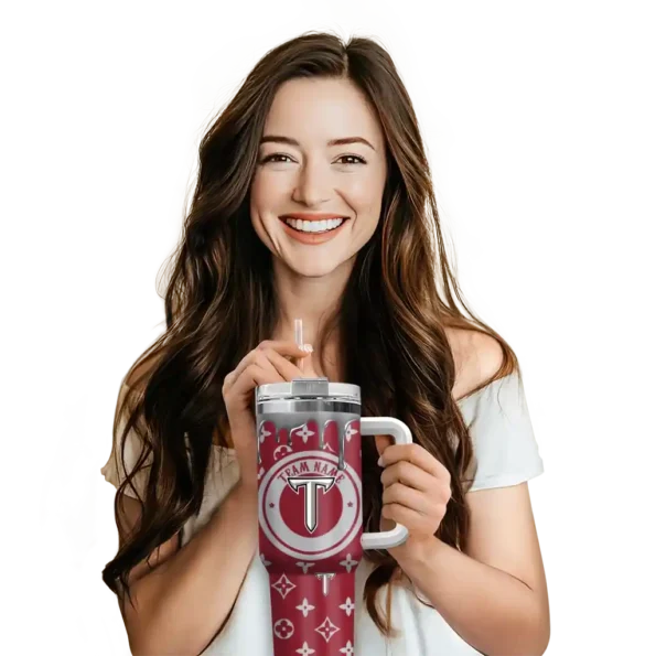 customized troy trojans bullseye drips red curved tumbler premium grade.webp