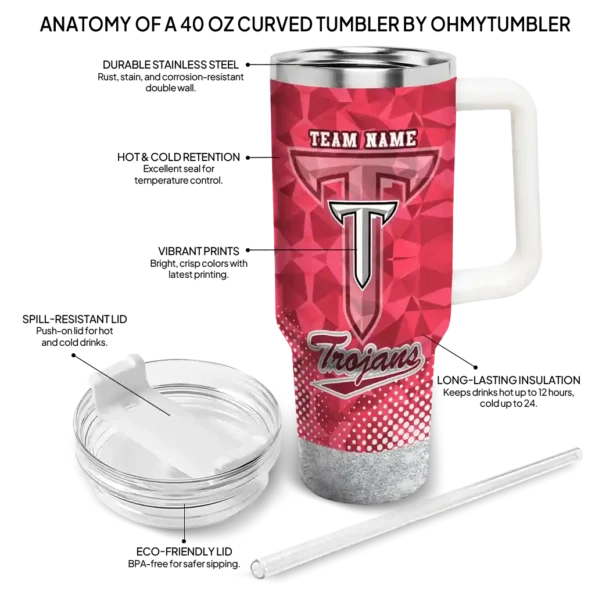 customized troy trojans geometric prism red curved tumbler new arrival.webp