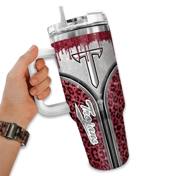 customized troy trojans leopard zipper red curved tumbler fashion forward.webp
