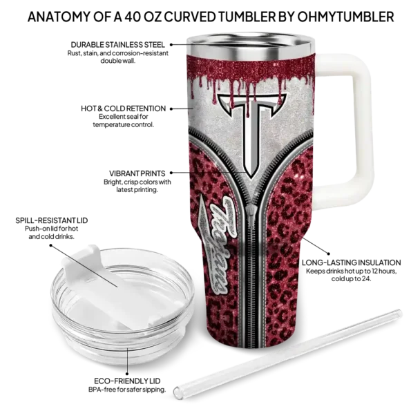 customized troy trojans leopard zipper red curved tumbler new arrival.webp