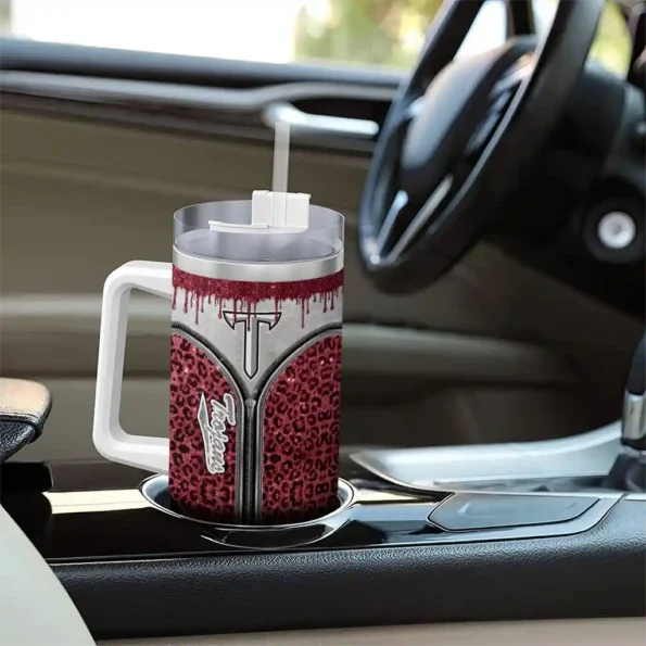 customized troy trojans leopard zipper red curved tumbler trendy.webp