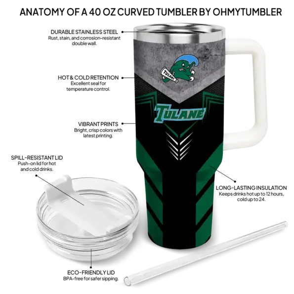 customized tulane green wave arrow armor green black curved tumbler new arrival.webp