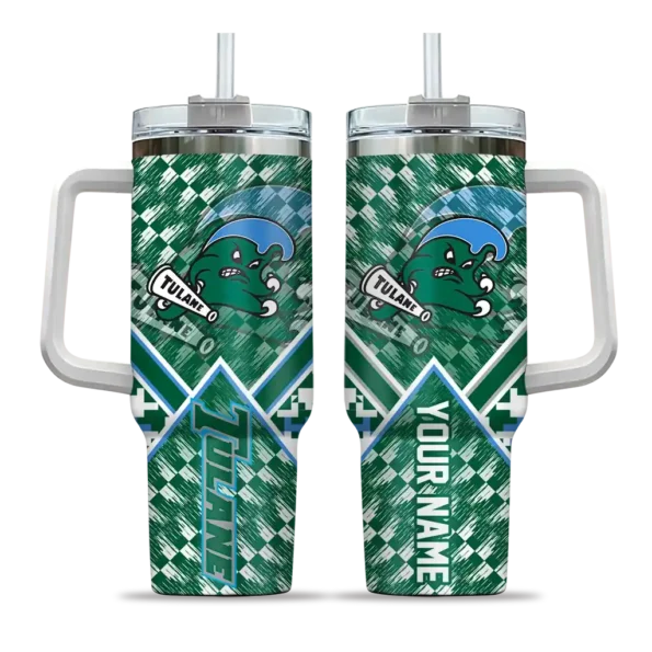customized tulane green wave chevron angle green curved tumbler best selling.webp