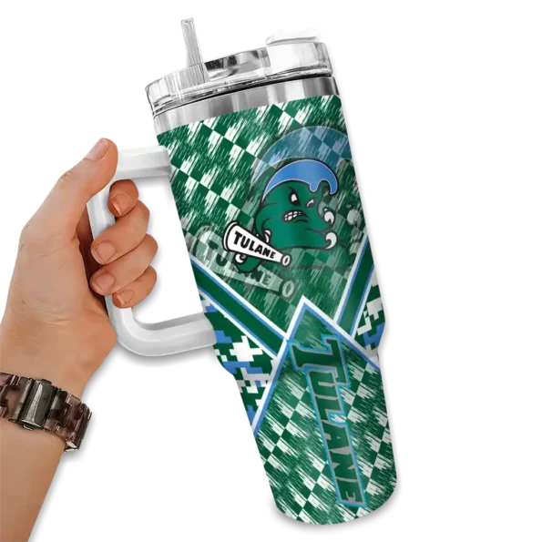 customized tulane green wave chevron angle green curved tumbler fashion forward.webp