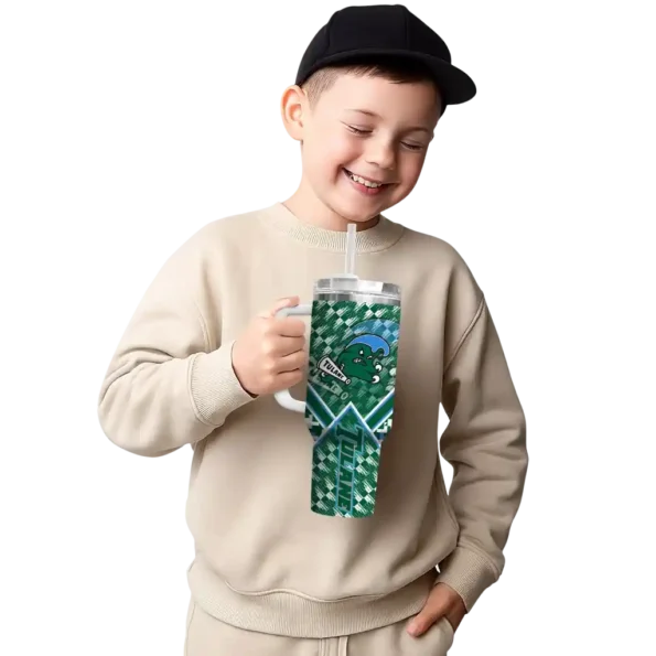 customized tulane green wave chevron angle green curved tumbler latest model.webp