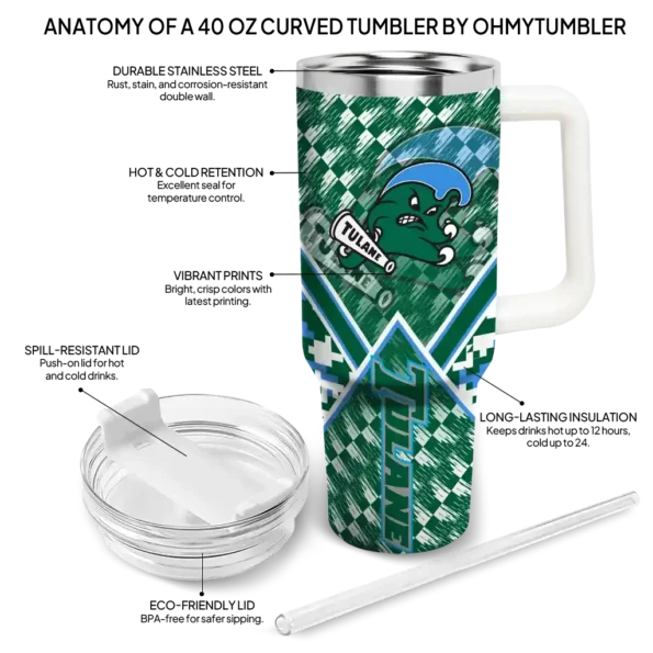 customized tulane green wave chevron angle green curved tumbler new arrival.webp