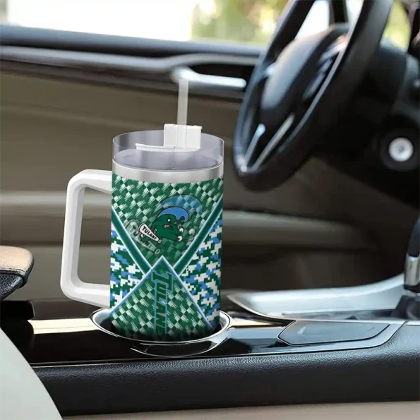 customized tulane green wave chevron angle green curved tumbler trendy.webp