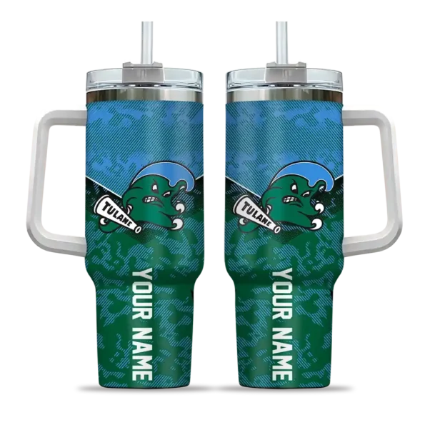 customized tulane green wave chevron stripe green curved tumbler best selling.webp