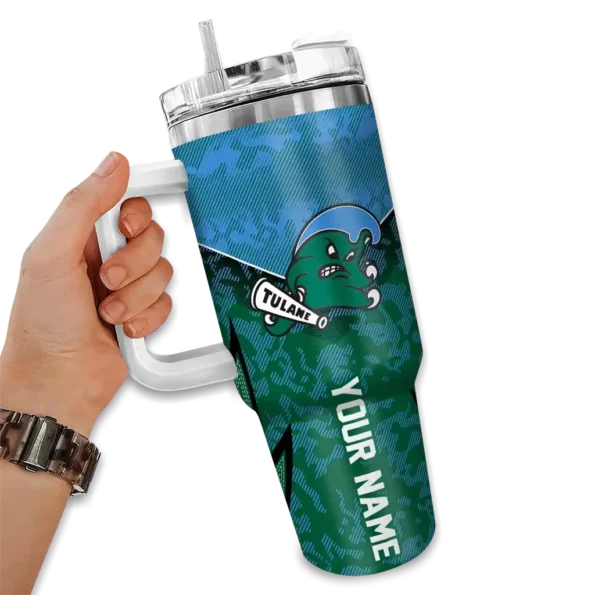 customized tulane green wave chevron stripe green curved tumbler fashion forward.webp