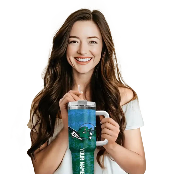 customized tulane green wave chevron stripe green curved tumbler premium grade.webp