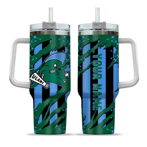 customized tulane green wave claw cut green black curved tumbler best selling.webp