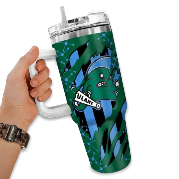 customized tulane green wave claw cut green black curved tumbler fashion forward.webp