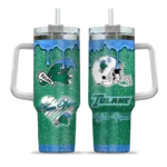customized tulane green wave heart helmet motif green curved tumbler best selling.webp