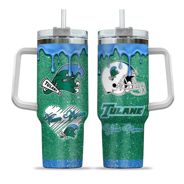 customized tulane green wave heart helmet motif green curved tumbler best selling.webp