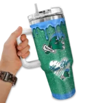 customized tulane green wave heart helmet motif green curved tumbler best selling.webp