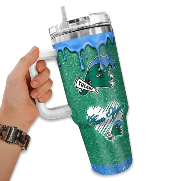 customized tulane green wave heart helmet motif green curved tumbler fashion forward.webp