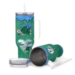 customized tulane green wave heart helmet motif green curved tumbler best selling.webp
