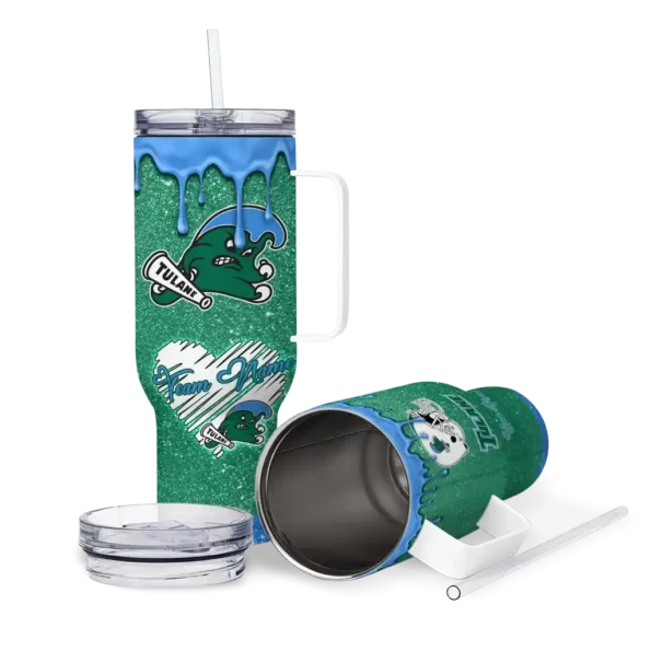 customized tulane green wave heart helmet motif green curved tumbler high quality.webp