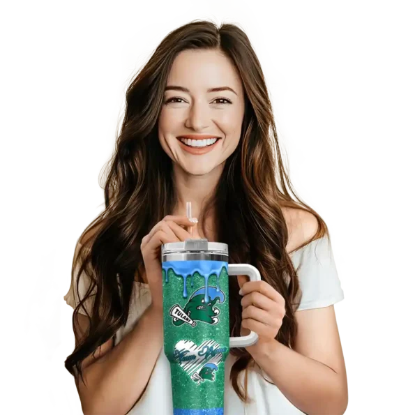 customized tulane green wave heart helmet motif green curved tumbler premium grade.webp
