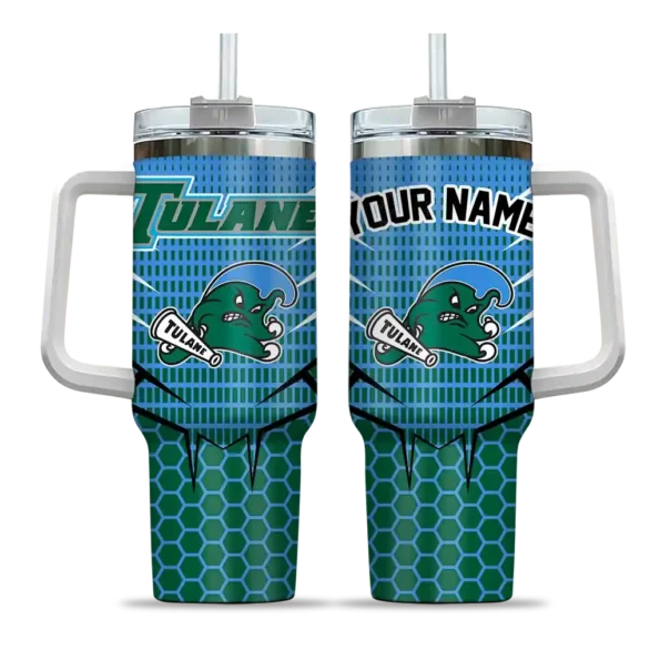 customized tulane green wave hex texture green curved tumbler best selling.webp