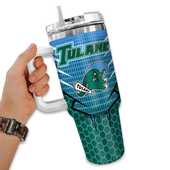 customized tulane green wave hex texture green curved tumbler fashion forward.webp