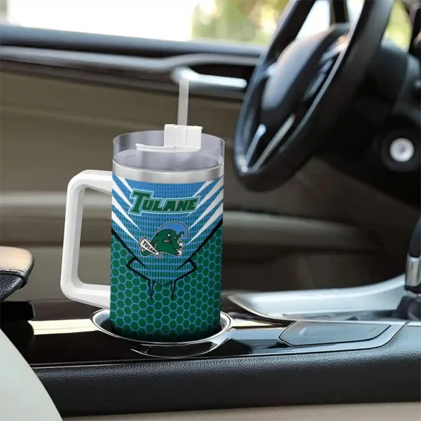 customized tulane green wave hex texture green curved tumbler trendy.webp