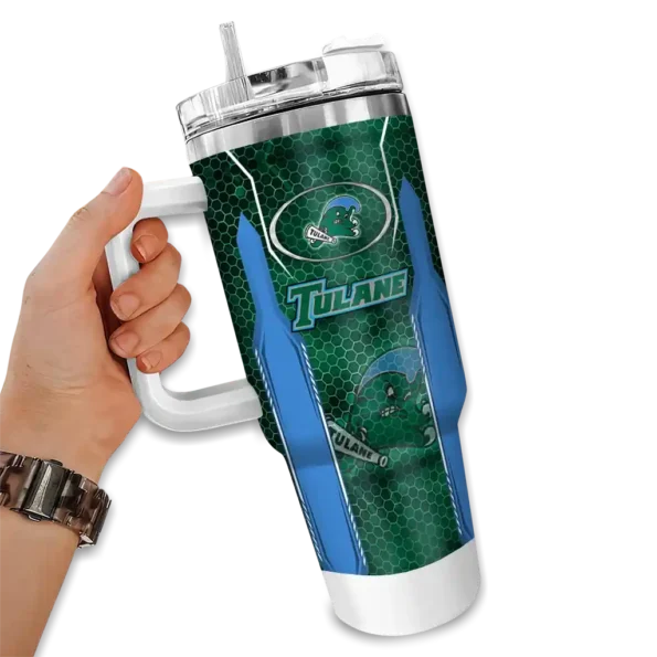 customized tulane green wave hexagon armor green curved tumbler fashion forward.webp