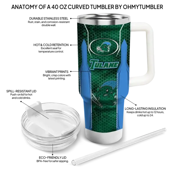 customized tulane green wave hexagon armor green curved tumbler new arrival.webp