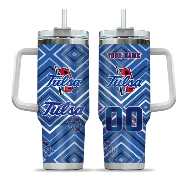 customized tulsa golden hurricane bold diamonds blue curved tumbler best selling.webp