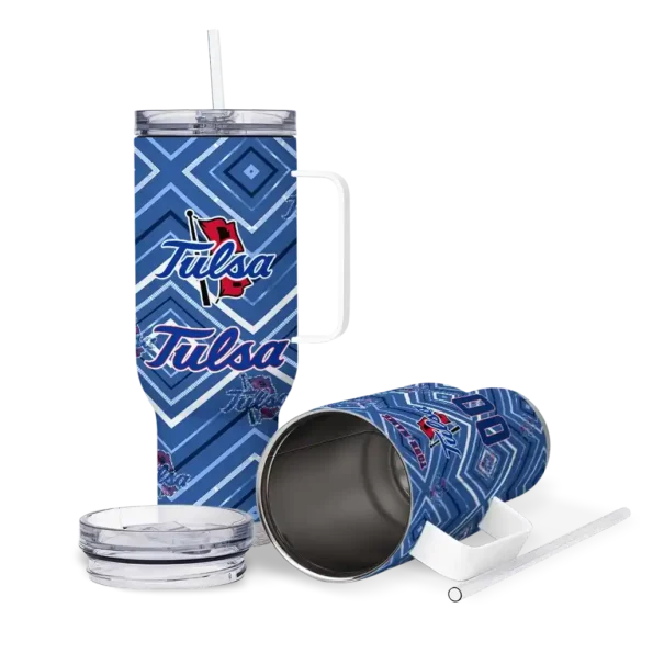 customized tulsa golden hurricane bold diamonds blue curved tumbler high quality.webp