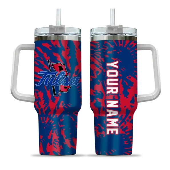 customized tulsa golden hurricane burst swirl blue curved tumbler best selling.webp