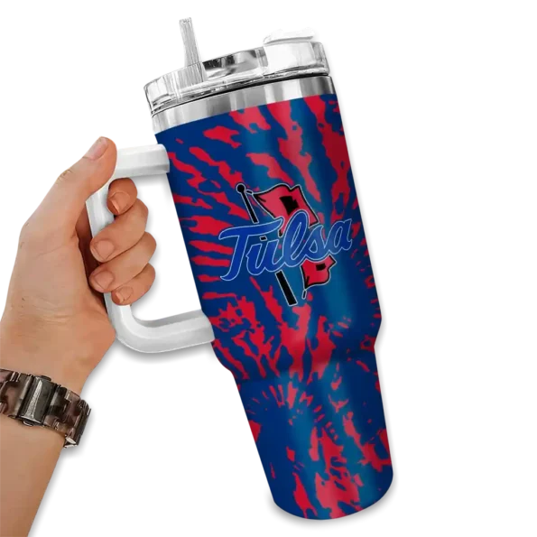 customized tulsa golden hurricane burst swirl blue curved tumbler fashion forward.webp