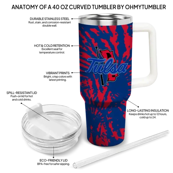 customized tulsa golden hurricane burst swirl blue curved tumbler new arrival.webp