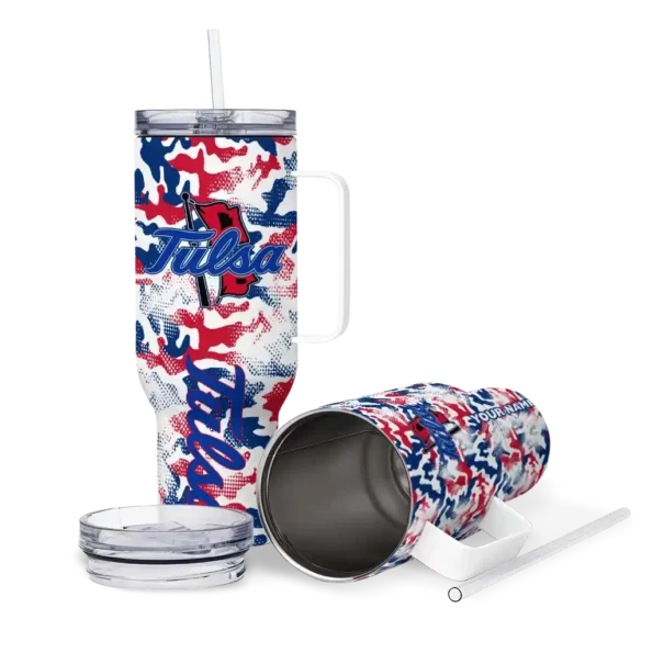 customized tulsa golden hurricane camo mashup blue white curved tumbler high quality.webp