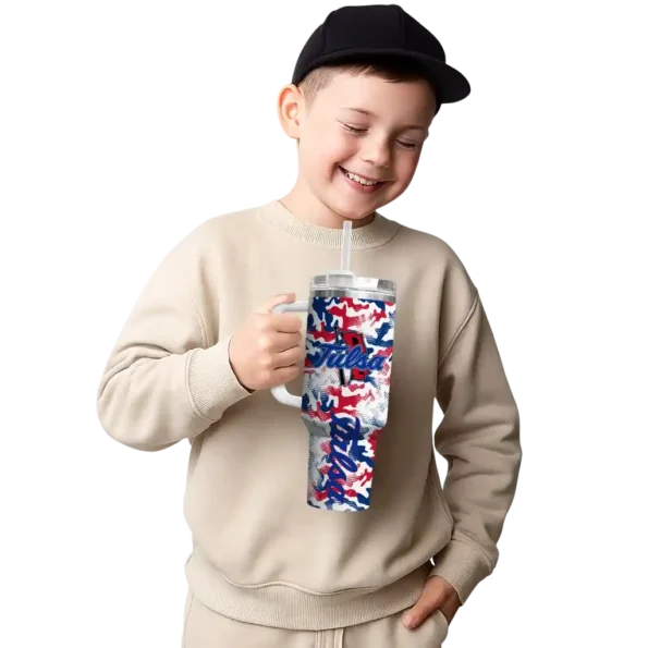 customized tulsa golden hurricane camo mashup blue white curved tumbler latest model.webp