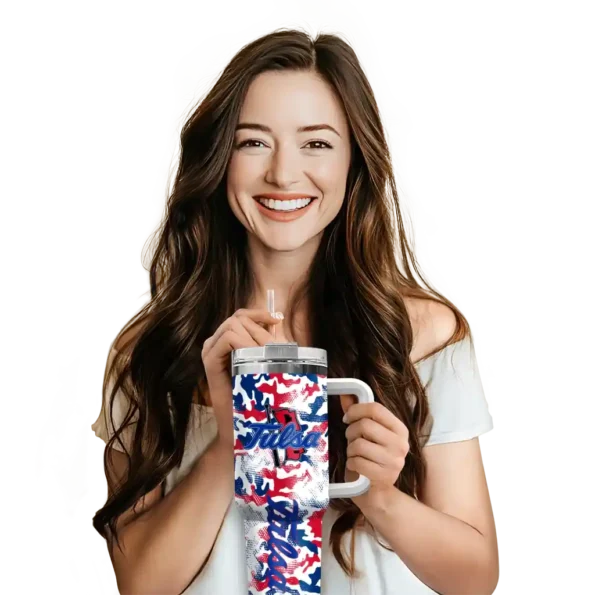 customized tulsa golden hurricane camo mashup blue white curved tumbler premium grade.webp