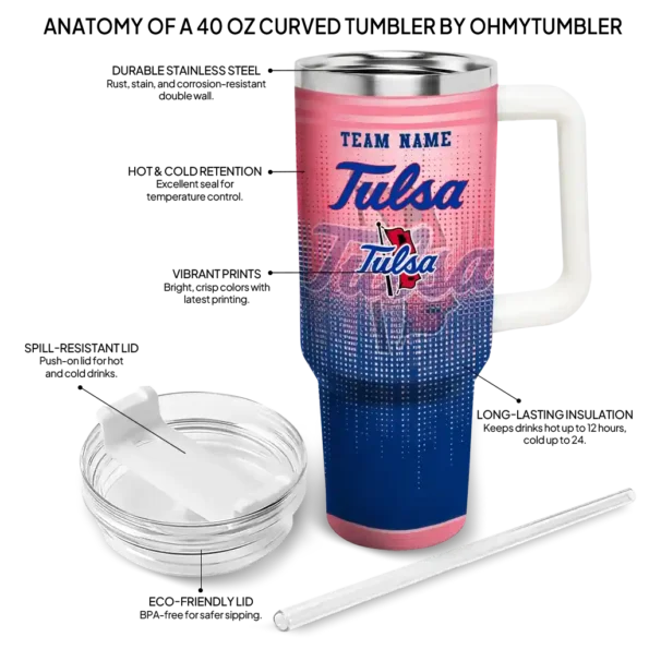 customized tulsa golden hurricane gradient dots blue curved tumbler new arrival.webp