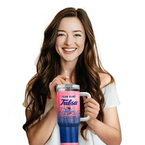 customized tulsa golden hurricane gradient dots blue curved tumbler premium grade.webp