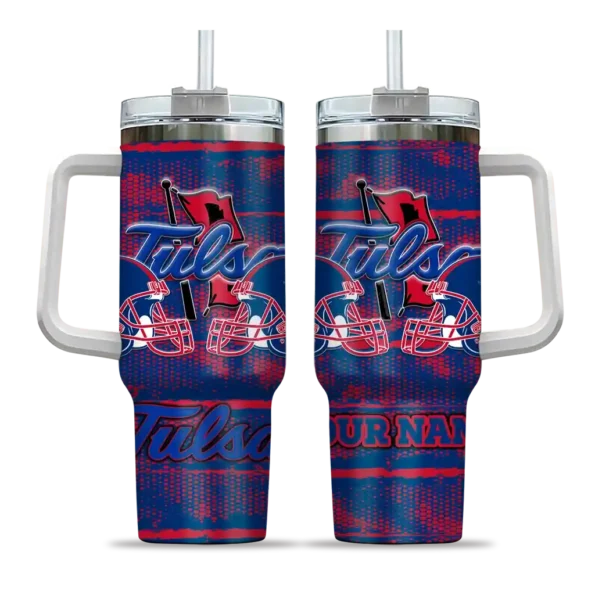 customized tulsa golden hurricane honey streaks blue curved tumbler best selling.webp