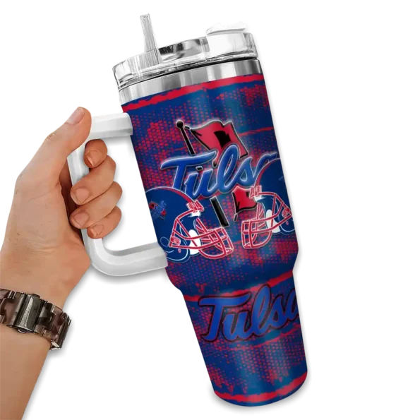 customized tulsa golden hurricane honey streaks blue curved tumbler fashion forward.webp