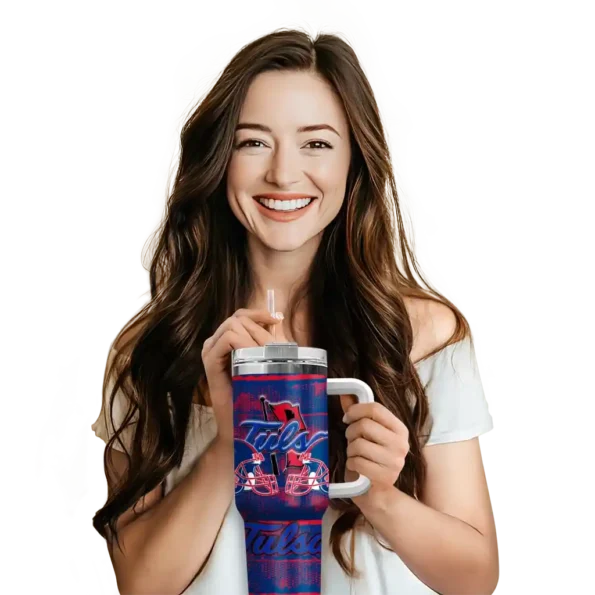 customized tulsa golden hurricane honey streaks blue curved tumbler premium grade.webp