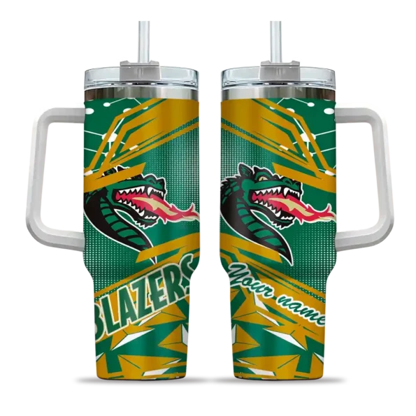 customized uab blazers abstract paths green curved tumbler best selling.webp