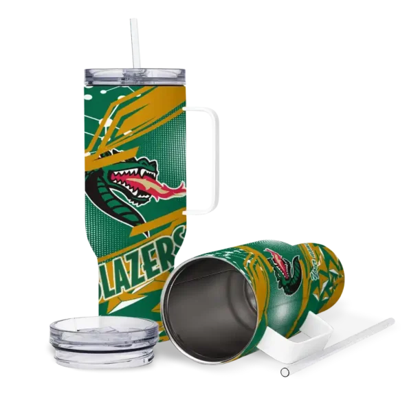 customized uab blazers abstract paths green curved tumbler high quality.webp