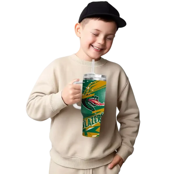 customized uab blazers abstract paths green curved tumbler latest model.webp