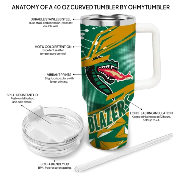 customized uab blazers abstract paths green curved tumbler new arrival.webp