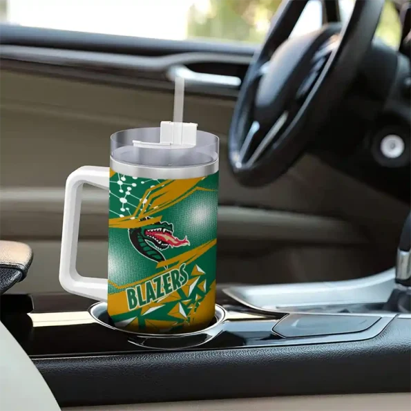 customized uab blazers abstract paths green curved tumbler trendy.webp