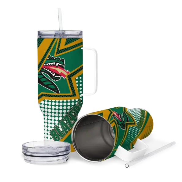 customized uab blazers arrow burst green curved tumbler high quality.webp