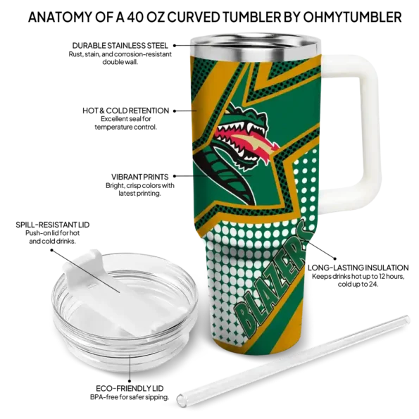 customized uab blazers arrow burst green curved tumbler new arrival.webp